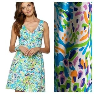 Lilly Pulitzer Shianne V-Neck Dress Sea Soiree Colorful Womens Sz M Sundress